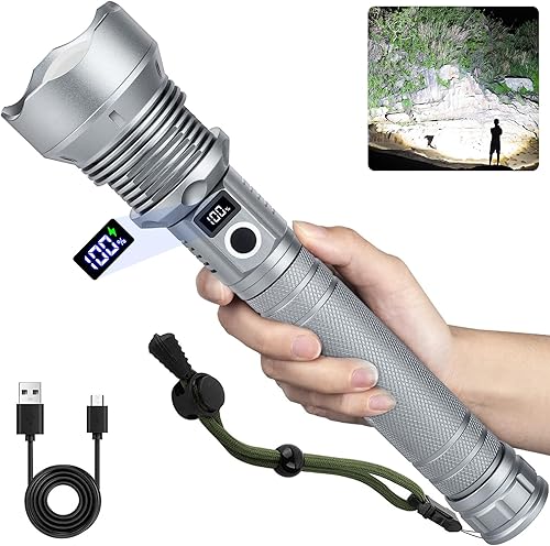 Miniatura 1 de NiaoChao Linternas LED recargables de alto lúmenes, 900000 lúmenes, linterna súper brillante, 10000 mAh, 5 modos IPX7, impermeable, potente luz de