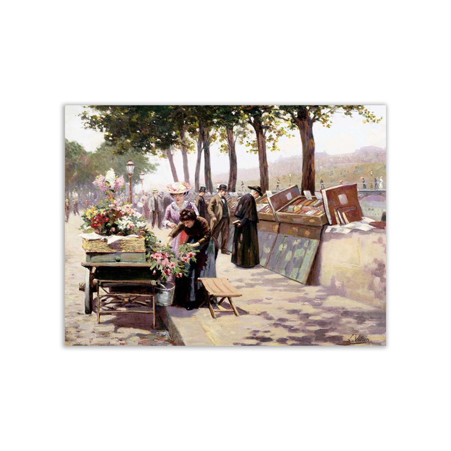 Poster The Quays of The Seine Paris par Jules Antoine Voirin grand format 100x75 cm