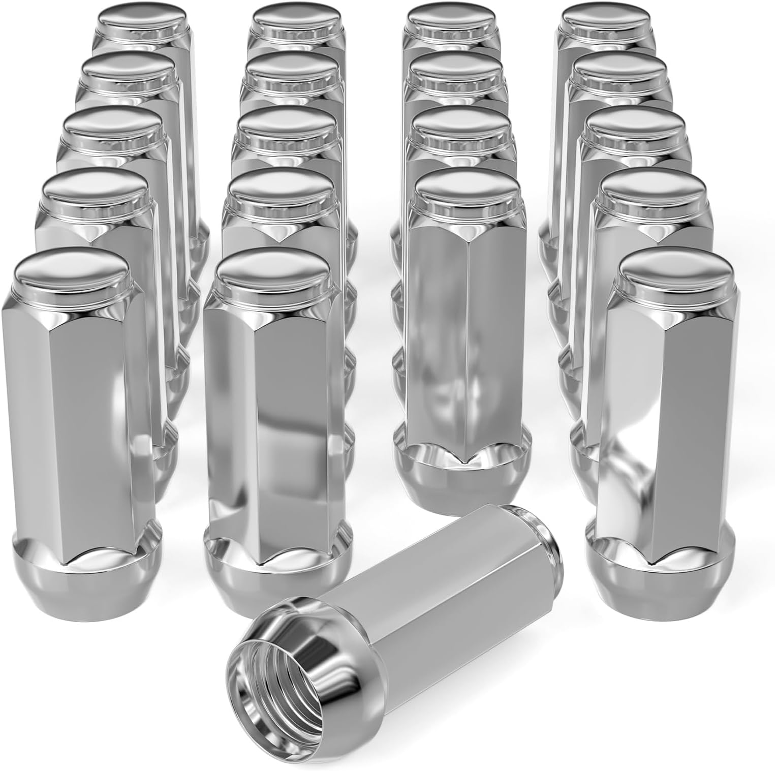 20PCS 1/2-20 Chrome Closed End Bulge Acorn Lug Nuts 1.89 inch - Cone Seat - 3/4" Hex Compatible with Bronco Mustang Ranger Cherokee Liberty YJ TJ KJ KK ZJ WJ WK XK MJ XJ Aftermarket Wheels