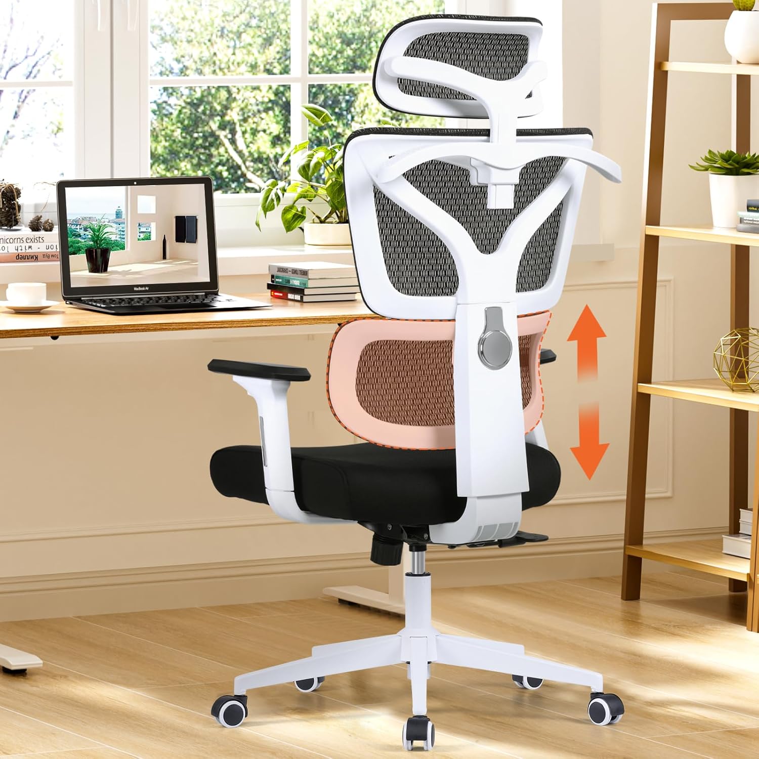 Razzor Office Chair Ergonomic Computer Desk Chair Upgrade Adjustable Lumbar Support, Breathable Mesh Gaming Chair with 3D Arms and Headrest Swivel High Back Executive Chairs White 999