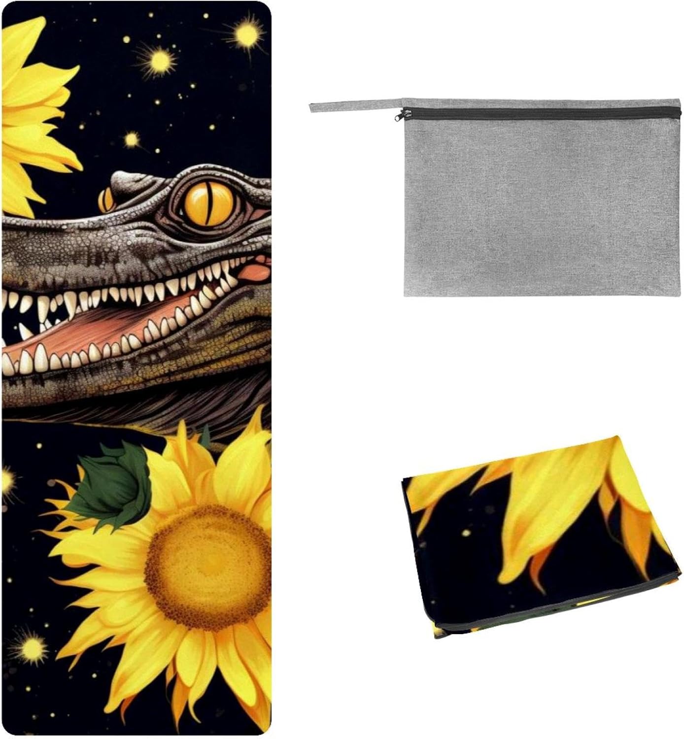 Yoga Towel, Crocodile Star Sunflower Non Slip Sweat Absorbent Hot Yoga Mat Towel for Hot Yoga, Pilates and Fitness - 72.8" x 26.8"