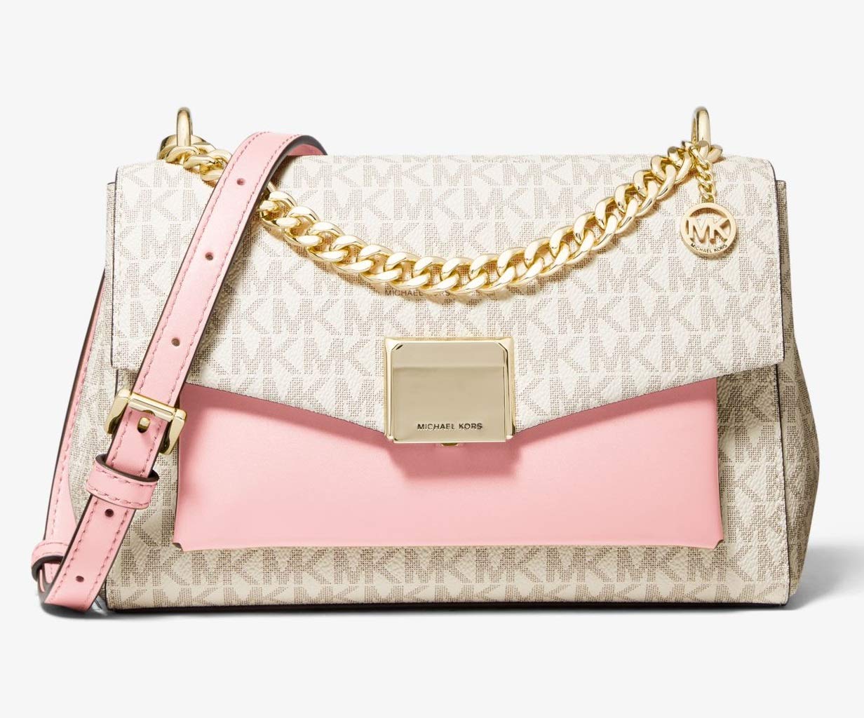 Michael Kors Lita Medium TwoTone Logo Crossbody Bag, Powder Blush