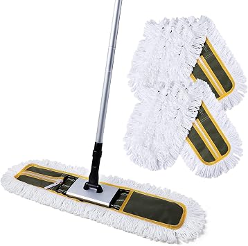 CLEANHOME 24" Commercial Dust Mop with 59" Extendable Long Handle | Heavy Duty Floor Mop, Hotel Gym Garage Hospital Household Cleaning Supplies, For Hardwood, Tiles, Marble Floors