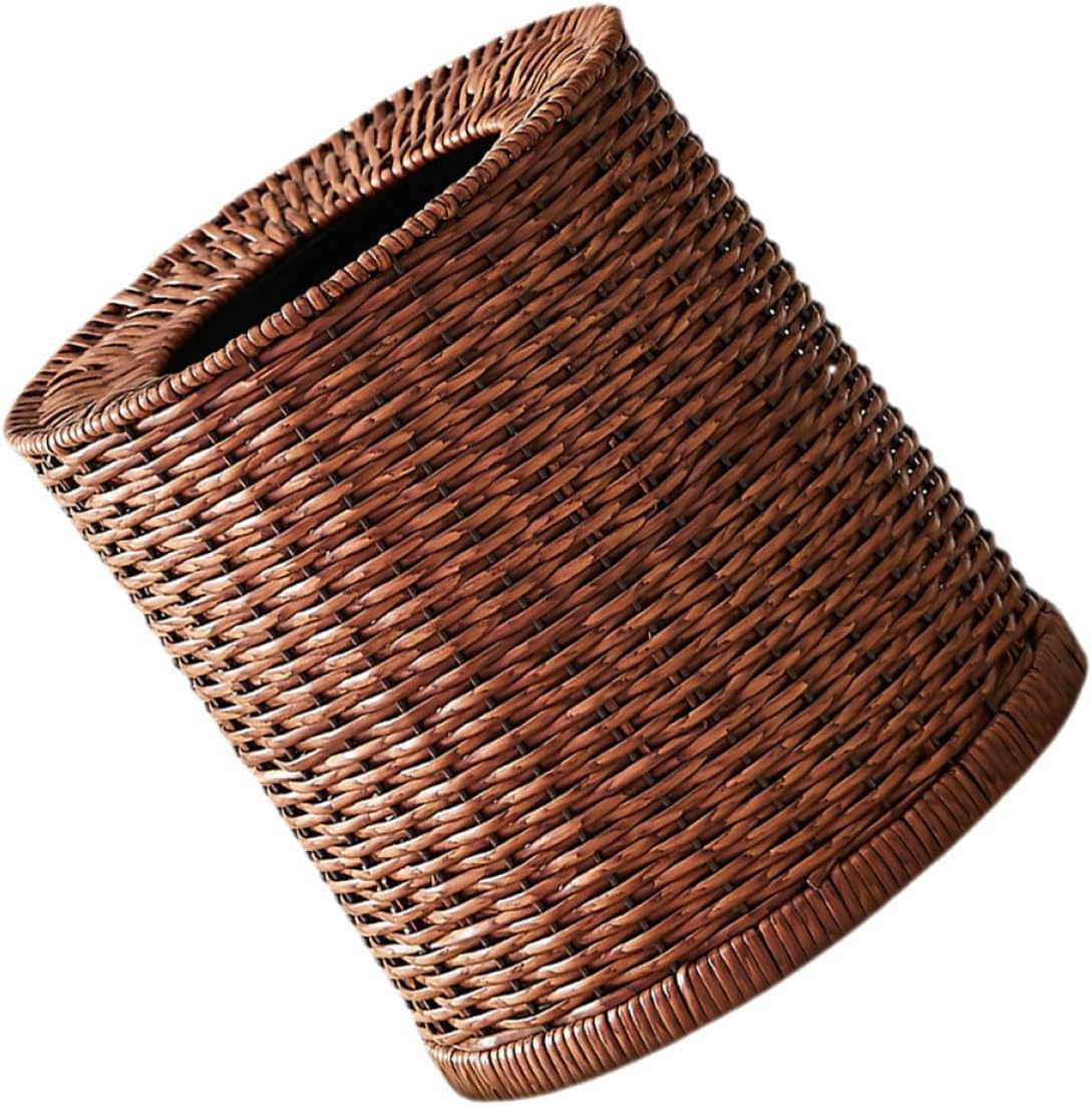 ラタン製オープントップゴミ箱 大容量 藤編みレトロスル 丸型ダストバスケット プラスチック内袋付 リビング 寝室 浴室用