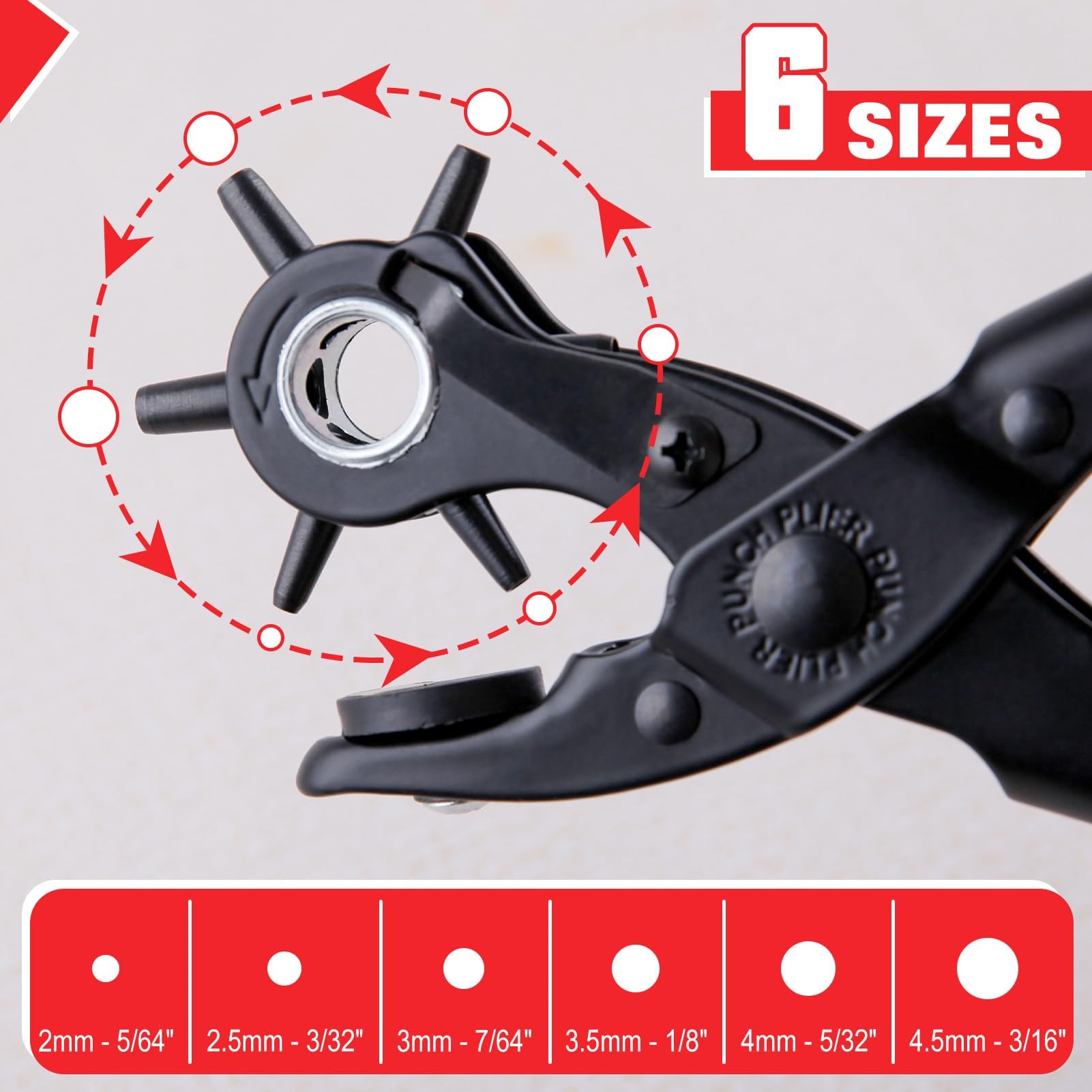 LEONTOOL 9 Pcs Revolving Punch Plier Kit Leather Hole Punch Tool Set 6 Multi-Hole Sizes Heavy Duty Rotary Puncher for Belts Keychains - Image 2