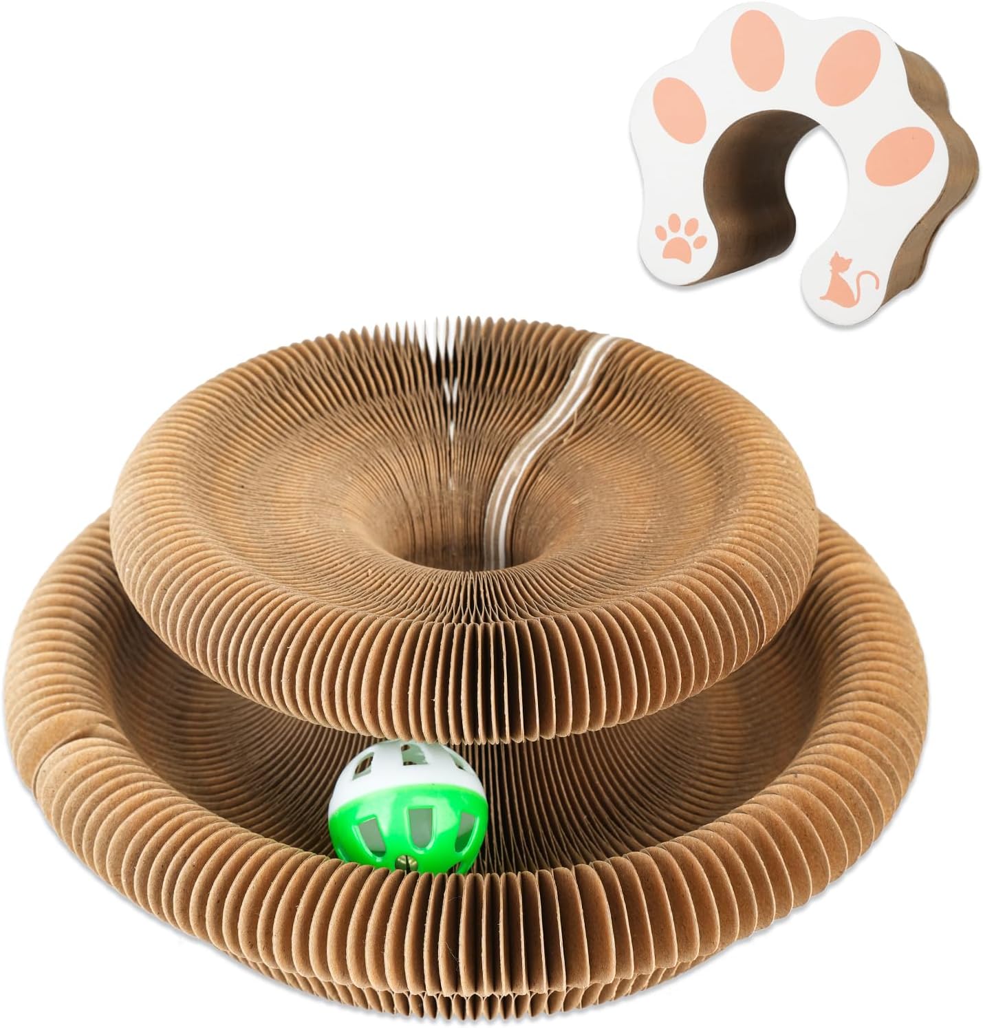 Magic Organ Cat Scratching Board, Cat Accordion Toy Cat Scratching Post Ball Track, Kitten Fun Intelligence Physical Exercise Educational Toy, Round, Yellow