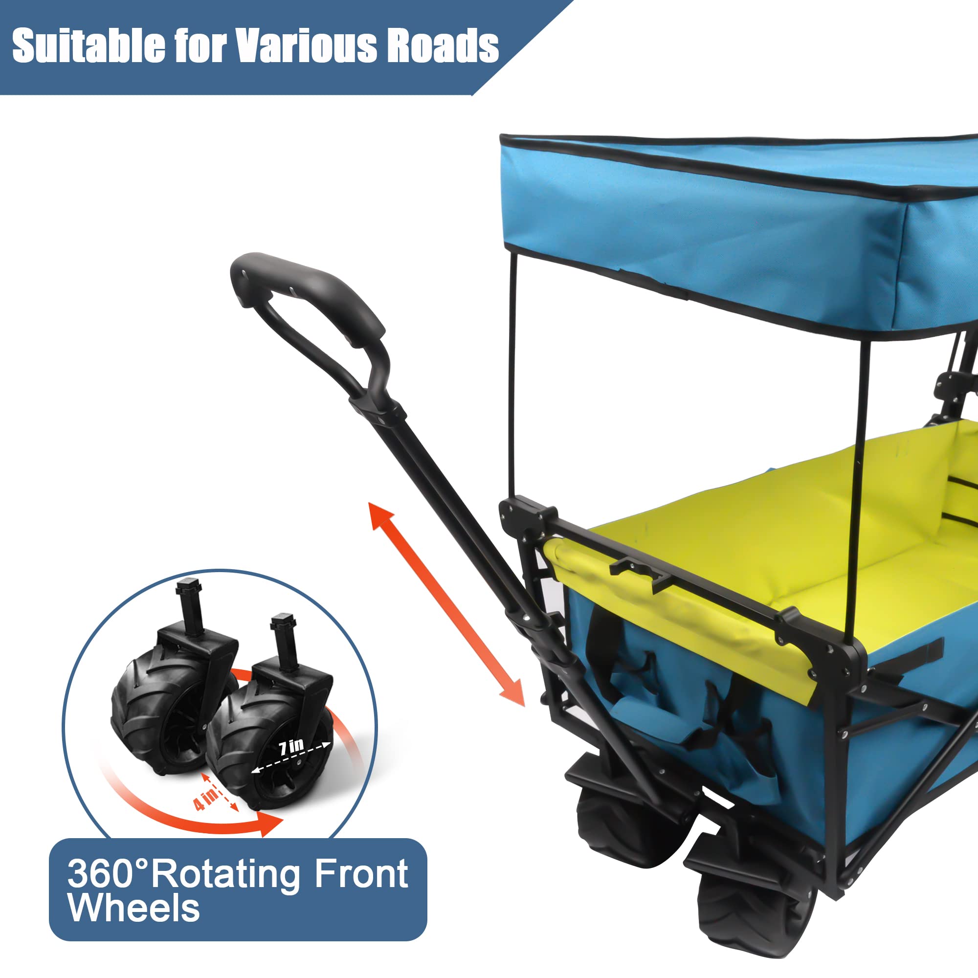 Collapsible Wagon Heavy Duty Folding Wagon Cart with Removable Canopy