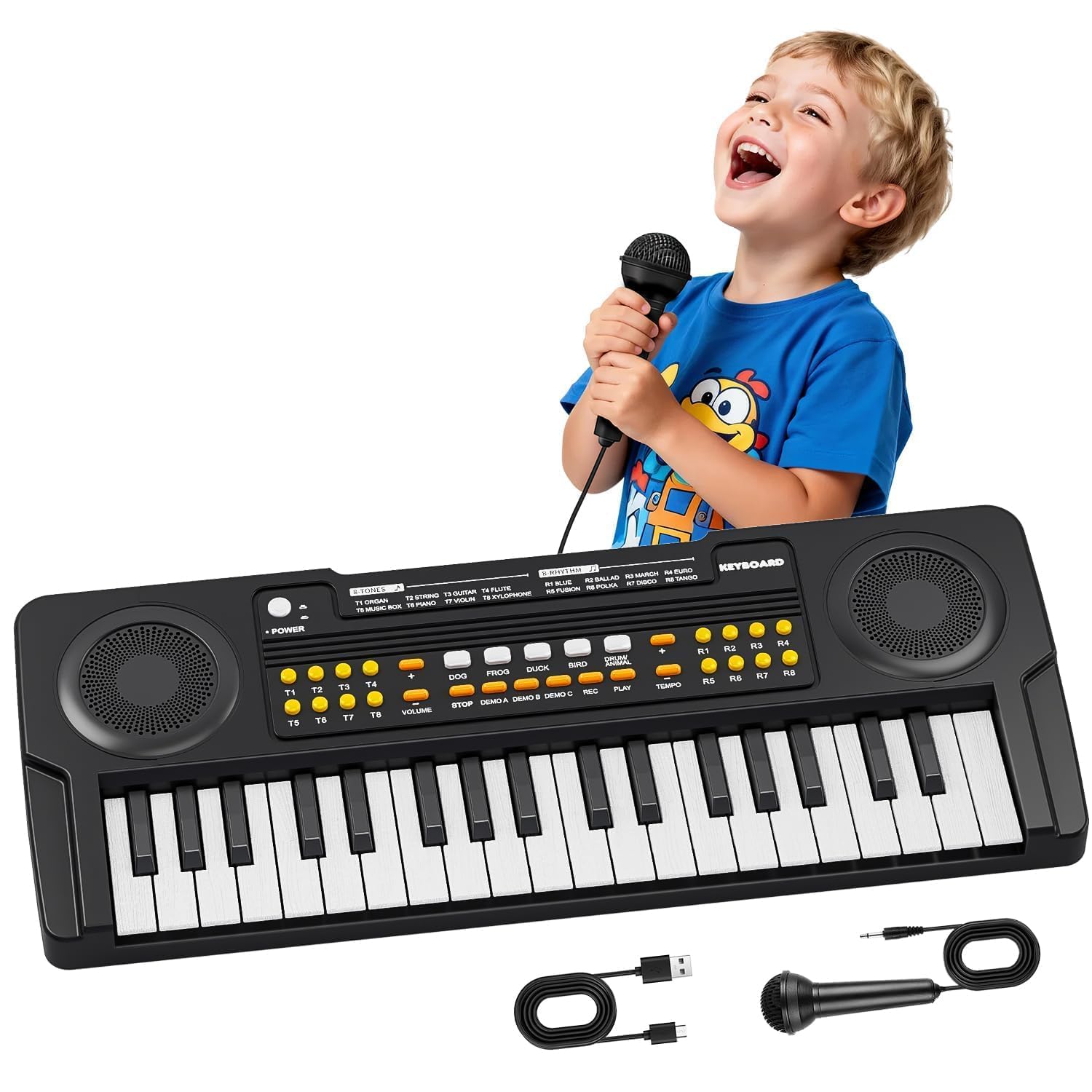 Piano Clavier Jouet pour Enfants Piano Électrique 37 Touches | avec Microphone, Jouets pour Filles Garçons de 3 4 5 6 7 Ans, Cadeaux d'Anniversaire et de Noël,Noir
