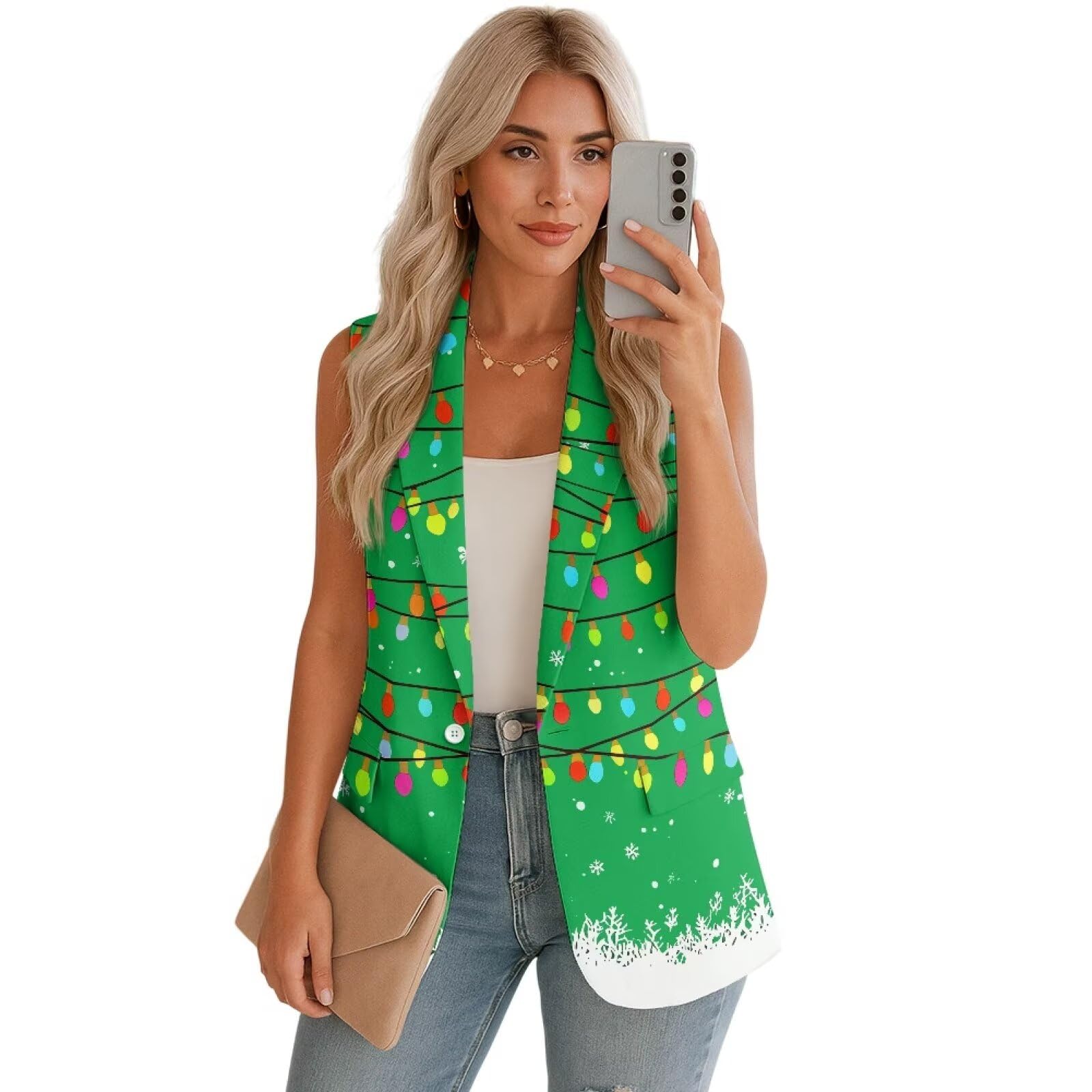 Sleeveless Vest Tops for Women One Button Casual Work Blazers Suit Jackets Lightweight Waistcoat with Pockets