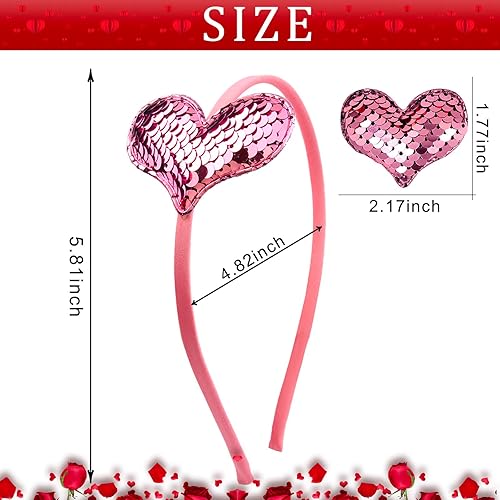 Miniatura 3 de Ecuupas Diademas de corazón para el día de San Valentín, diseño de corazón con purpurina rosa, regalos para mujeres y niñas, festividades,