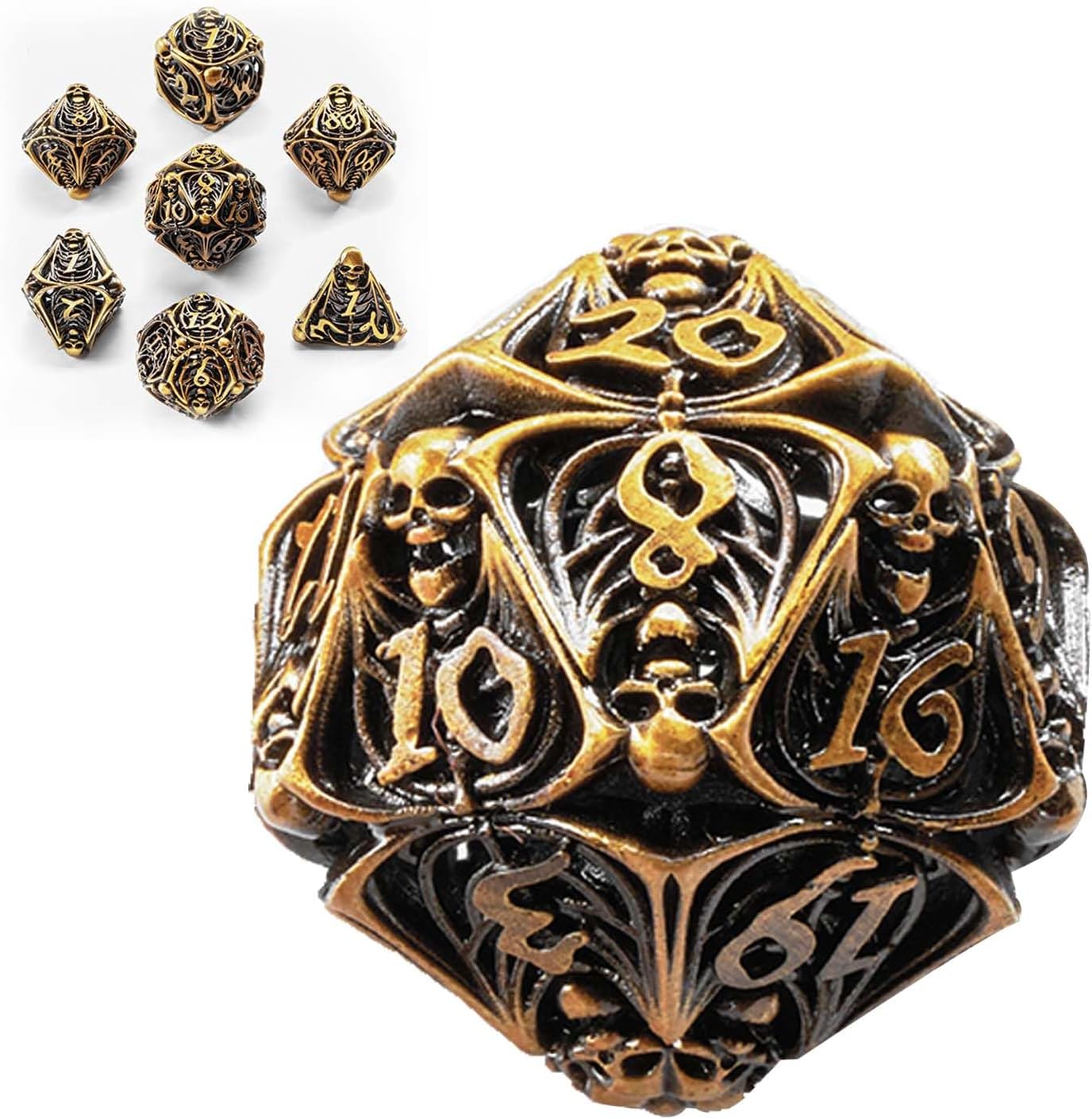 Skull Metal DND Dice Set for Stunning D&D Hollow Dice Set Polyhedron Dice Unique Magic RPG Role Playing Game 7PCS Pathfinder D&D Set Collection Gifts with Gift Metal Box