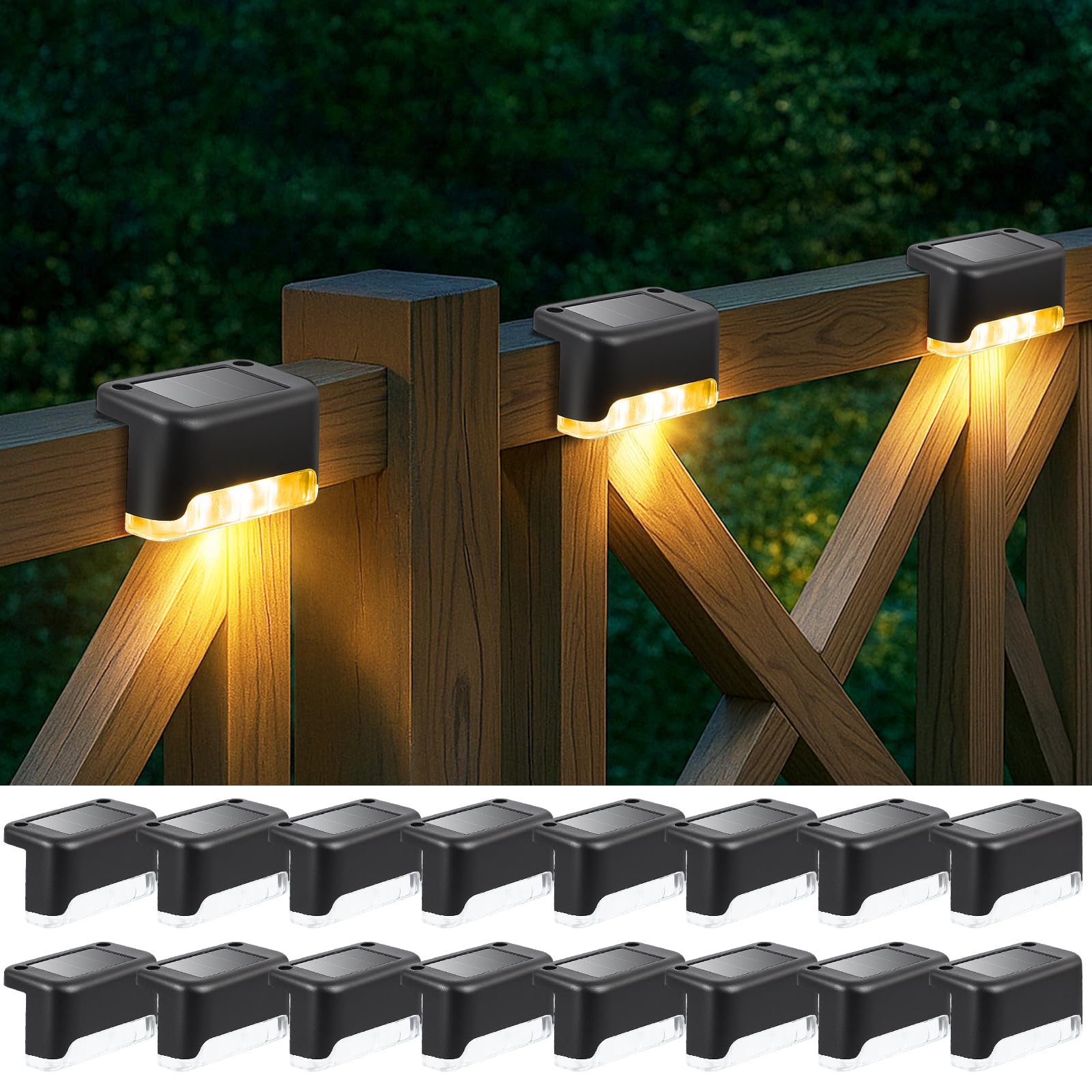 Ninonly Luces Solares Exterior Jardin, Juego de 16 Luz Solar para Escaleras, Lamparas Solares LED Impermeable, Iluminación Decoración Step para Patio Terraza Escalones Cubierta Valla