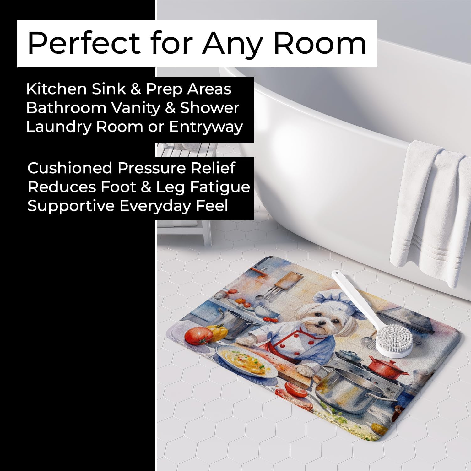 Caroline's Treasures Maltese The Chef Memory Foam Kitchen Mat Machine Washable Anti-Fatigue Mat Cushion Comfort Bath Mat or Kitchen Rug