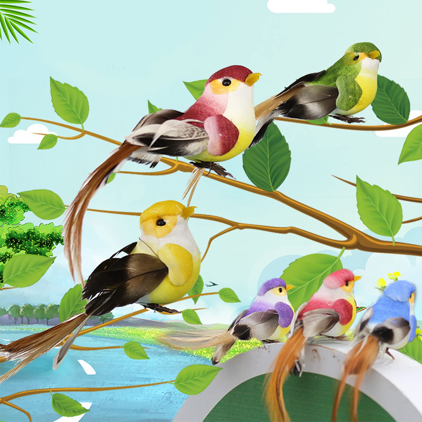 POTRUWE 12 mini uccellini artificiali in schiuma a clip, ornamenti piumati per artigianato, decorazioni natalizie, giardino, accessori per feste di nozze, 16 cm (B