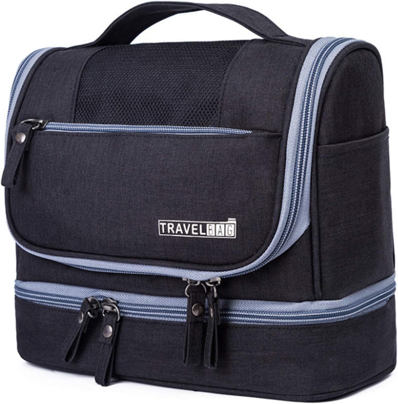 GuaziV Hanging Travel Toiletry Bag Dry and Wet Separation 2-layer Toiletry Kit Organizer,Waterproof Makeup Cosmetic Bag for Men and Women (Black)