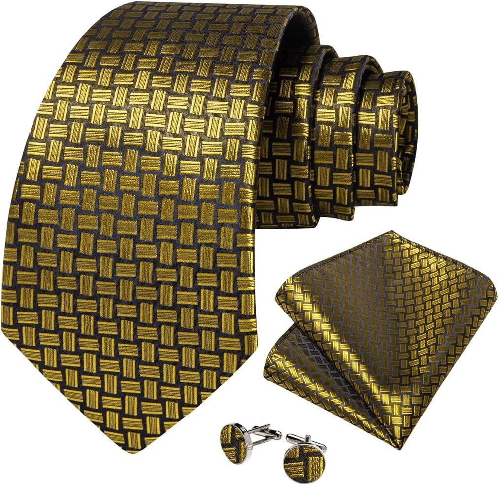 Men Neckties Plaid Men's Tie Set Pocket Square Cufflinks Business Prom Party Accessories Wedding Groom