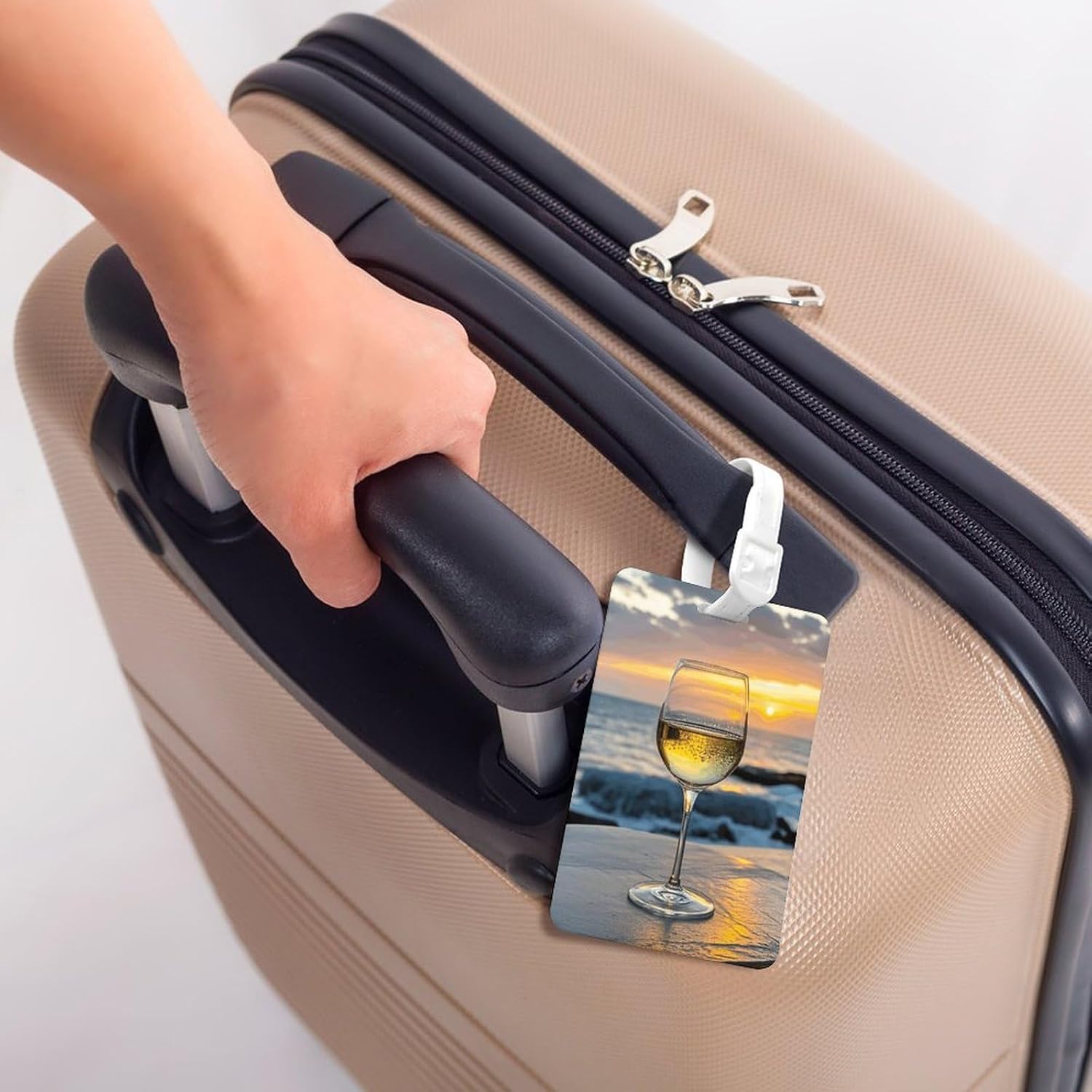 Sunset Wine Glass Luggage Tag with Lanyard for Suitcase Bag White image 5