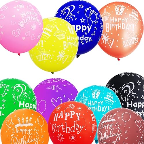 100 globos de látex coloridos impresos con texto en inglés "Happy Birthday" para decoración de fiesta de cumpleaños de niños
