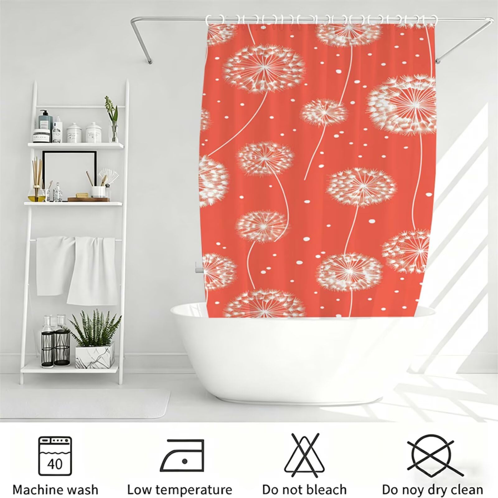 terracotta Tenda Doccia 180x180cm, Tenda per Doccia Tessuto Poliestere Impermeabile Asciugatura Rapida con 12 Anelli, Tende Finestra Bagno e Vasca Pieghevole Shower Curtain Dente leone J-630