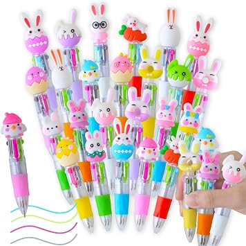 24PCS Mini Multicolor Pens Kids Easter Basket Stuffers for Boys Girls, 4-in-1 Colors 0.5mm Bunny Ballpoint Pens Easter Gifts for Kids Party Favors Treat Bags Fillers