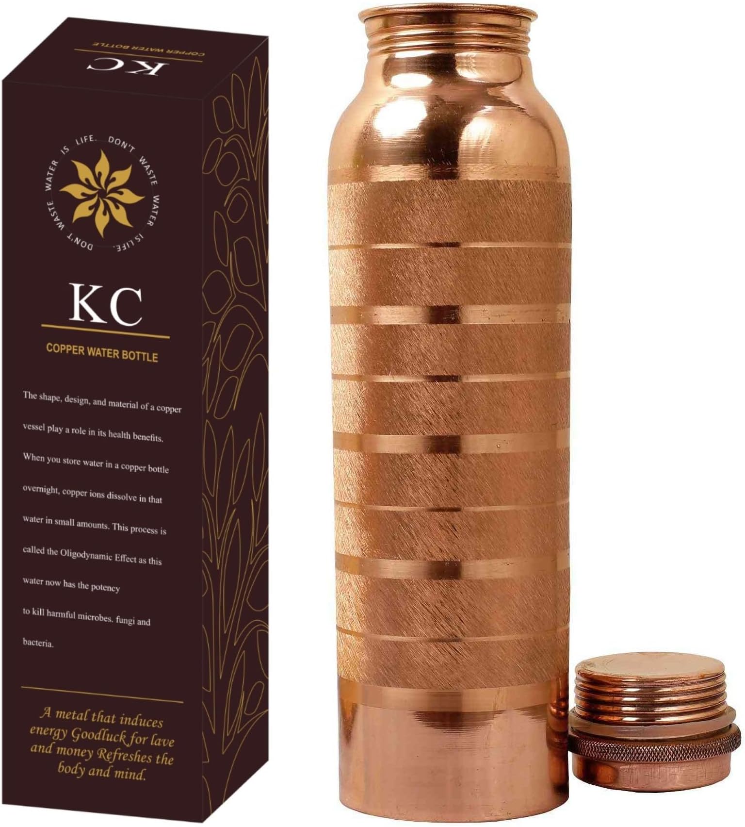 KC Pure Copper Designer Water Bottle with Leak Proof Protection, Ayurveda and Yoga Health Benefits. (1000ml, Pack of 1) Diamond Touch