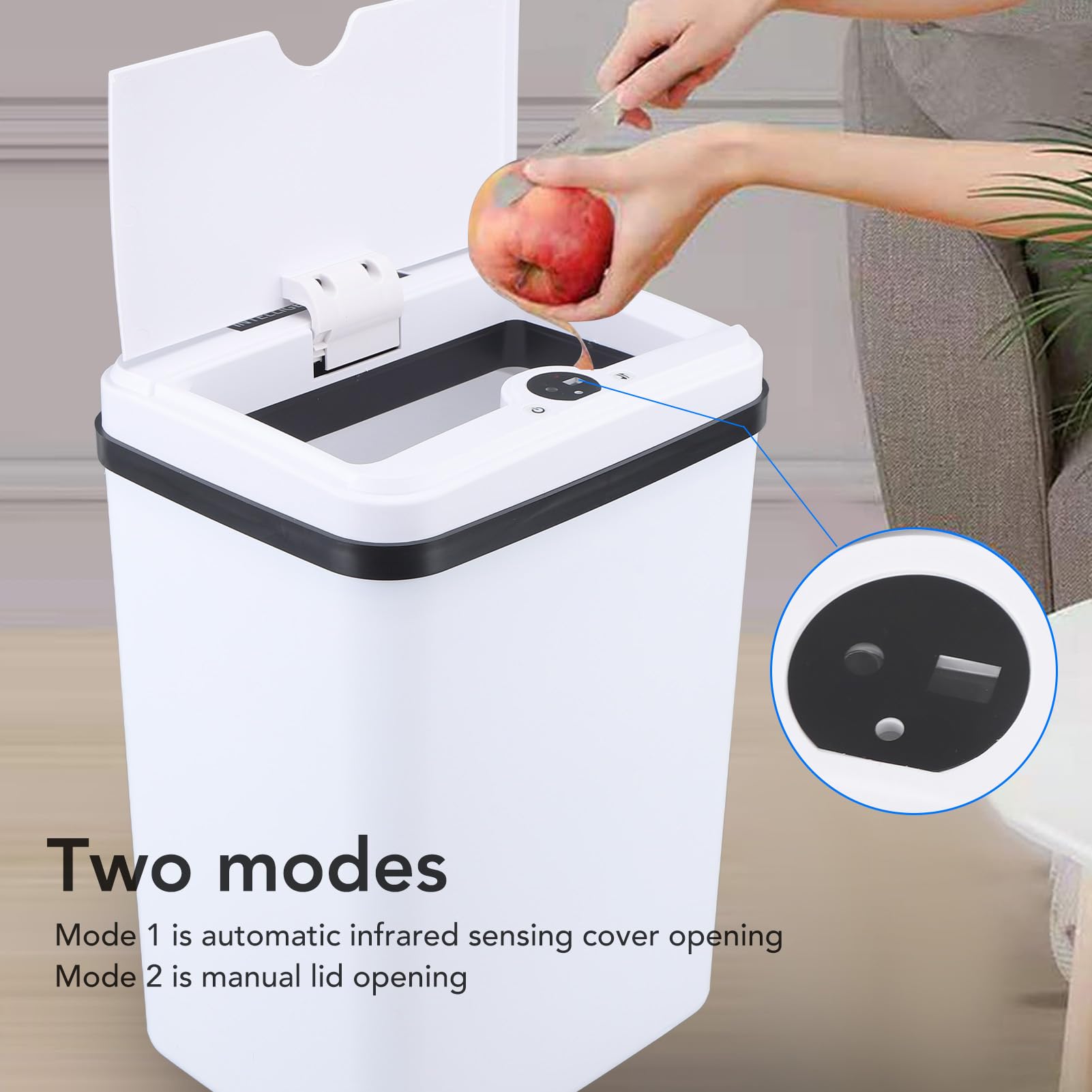 Fockety Pattumiera Intelligente con Coperchio, Pattumiera Automatica con Sensore Intelligente Ricarica USB da 15 Litri da 4 Galloni, Pattumiera da Appoggio Senza per Ufficio