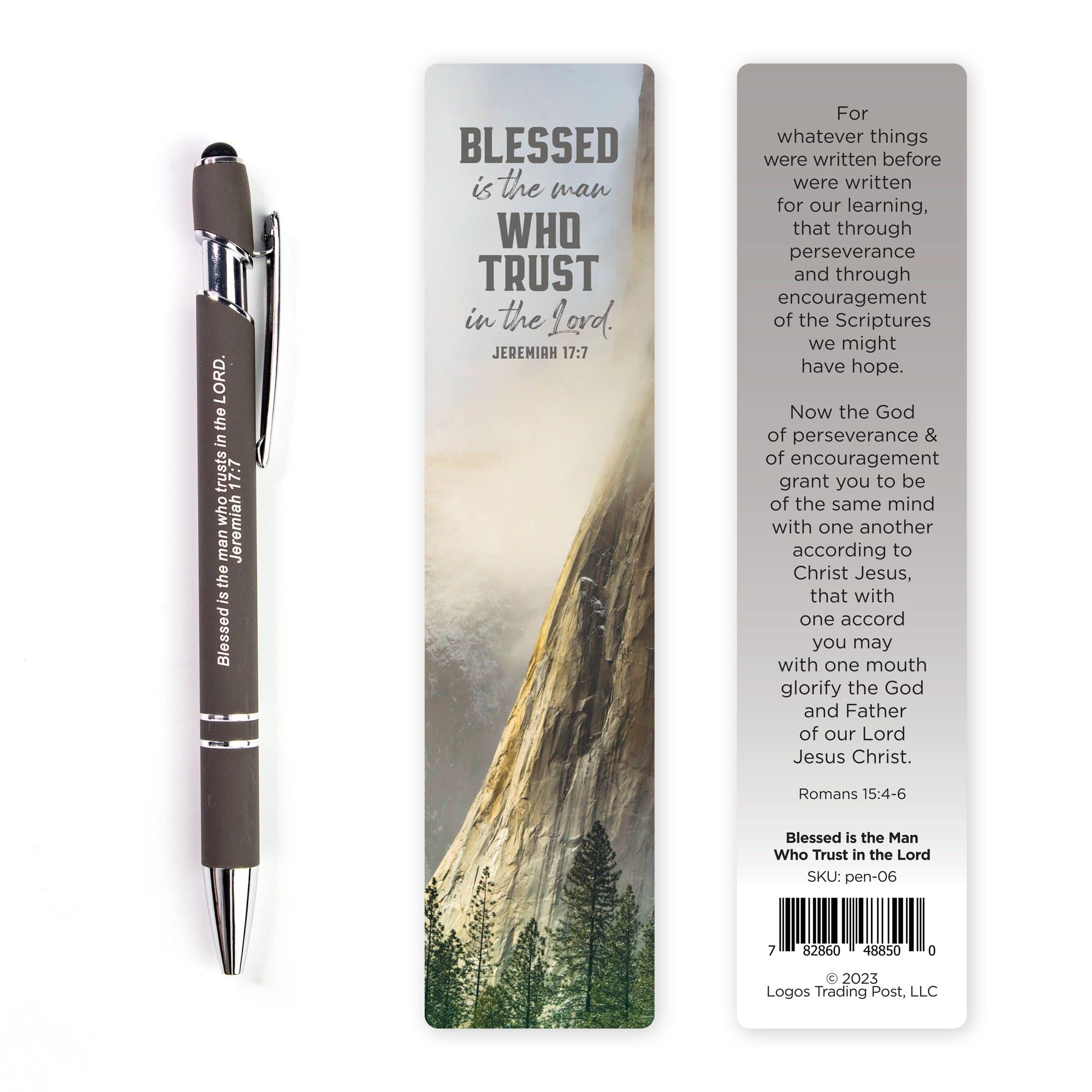 Blessed Is The Man Who Trusts In The Lord Bible Verse Pen with Bookmark - Jer 17:7 - Inspirational Bible Pens for Devotion, Christian Pens for Women & Men with Stylus, Christian Gifts for Men & Women