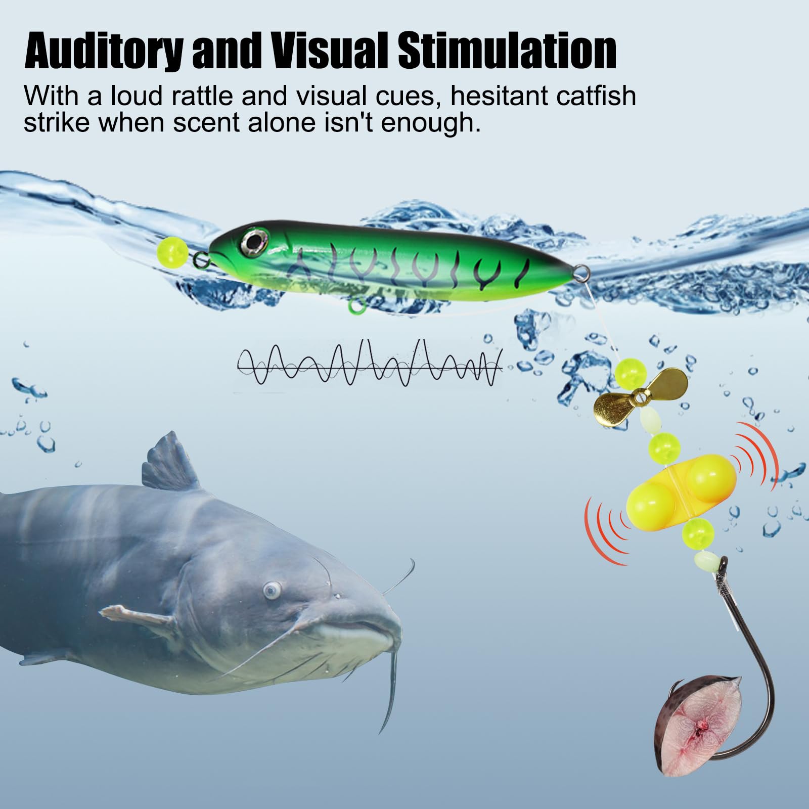 CWSDXM Catfish Float Rig Demon Dragon Style Rattling Line Float Propeller and Circle Hooks 6/0 8/0 for Santee Cooper Rig Catfishing Tackle (8/0 Hook Catfish Rig - 3 PCS)