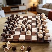 Vista 4 de Juego de ajedrez magnético de hongos del bosque, juego de ajedrez de bosque, juego de mesa de ajedrez de troncos y hongos con damas de bellota