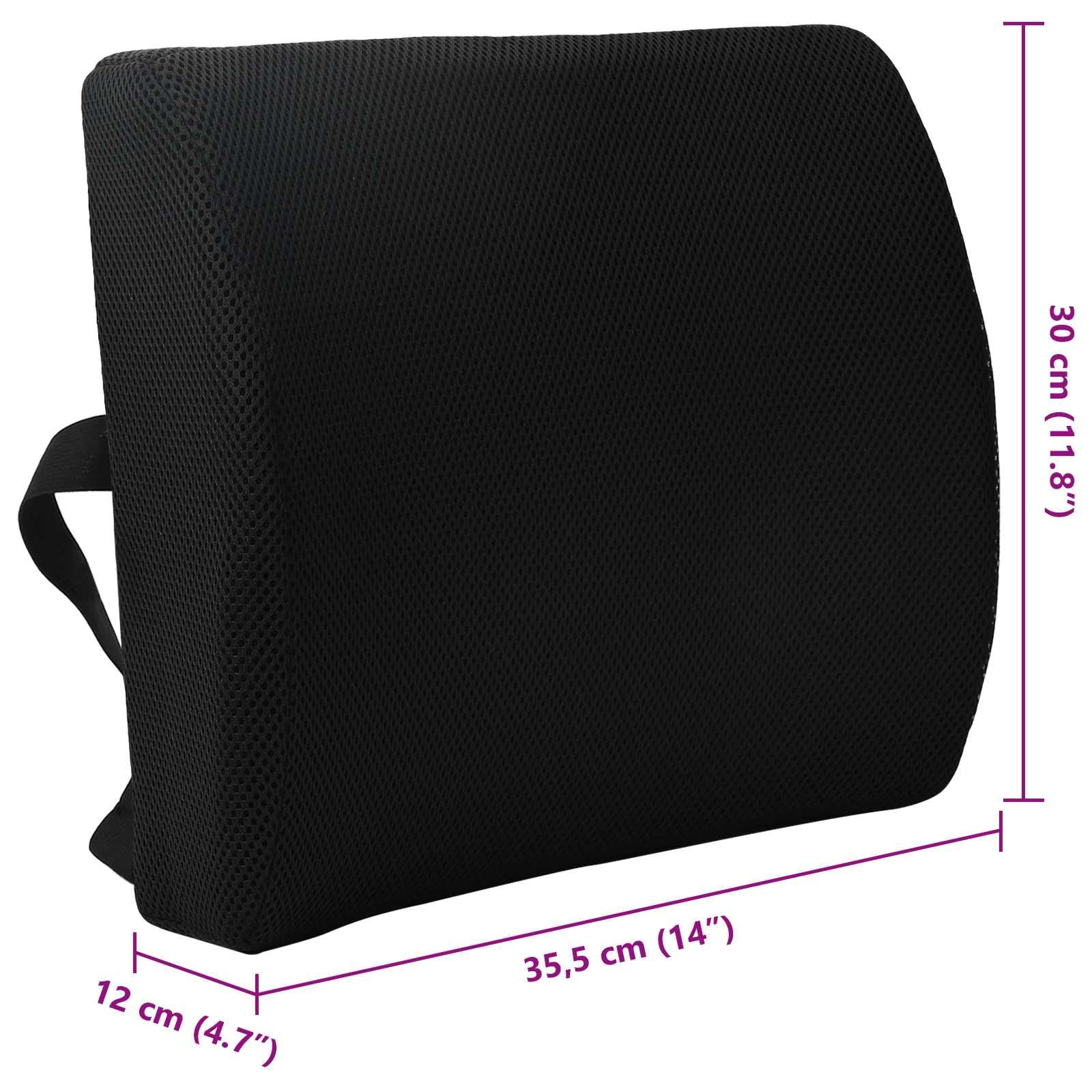 Cojín de respaldo negro de espuma viscoelástica, 35,5 x 30 x 12 cm, con funda de malla transpirable para sofá y oficina, 1 cojín de respaldo para largos períodos de asiento