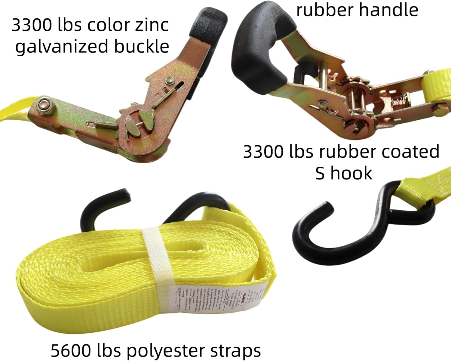 Ratchet Tie Down Straps Heavy Duty (4PK) 1 inch x 15 ft x 3,300 lbs Breaking Strength for ATV, UTV, Motorcycle and Trailer - Image 5