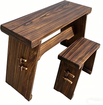 Antique Guqin Table with Bench,Solid Wood Paulownia Resonance Box, Portable Calligraphy Desk for Chinese Zither,Multifunctional Tea Table Writing Desk