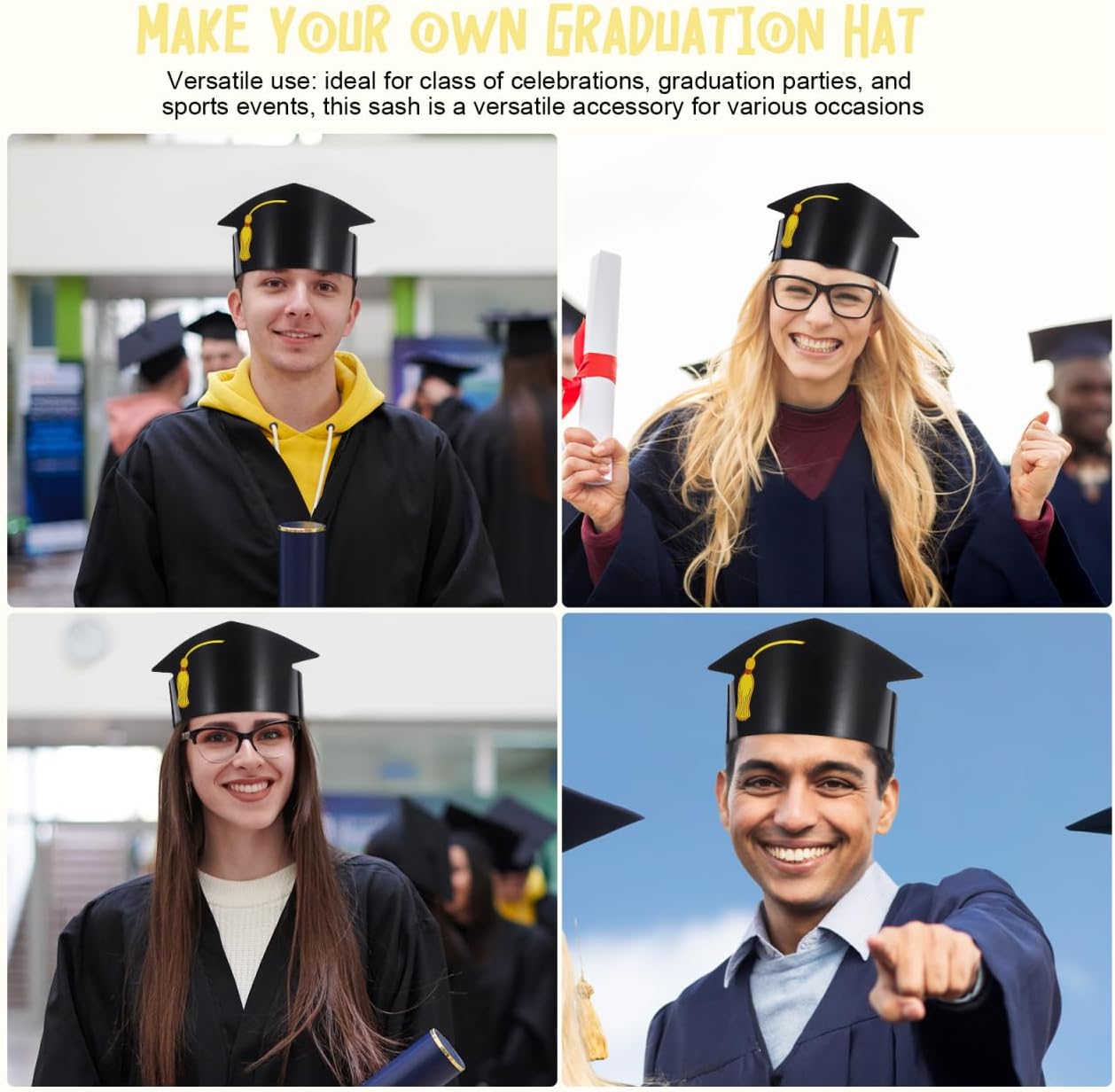 Doctor Paper Hat Props, 12pcs Graduation Cap Decorations with Golden Tassels Adjustable Kids Adults Graduation Party Props - Image 5