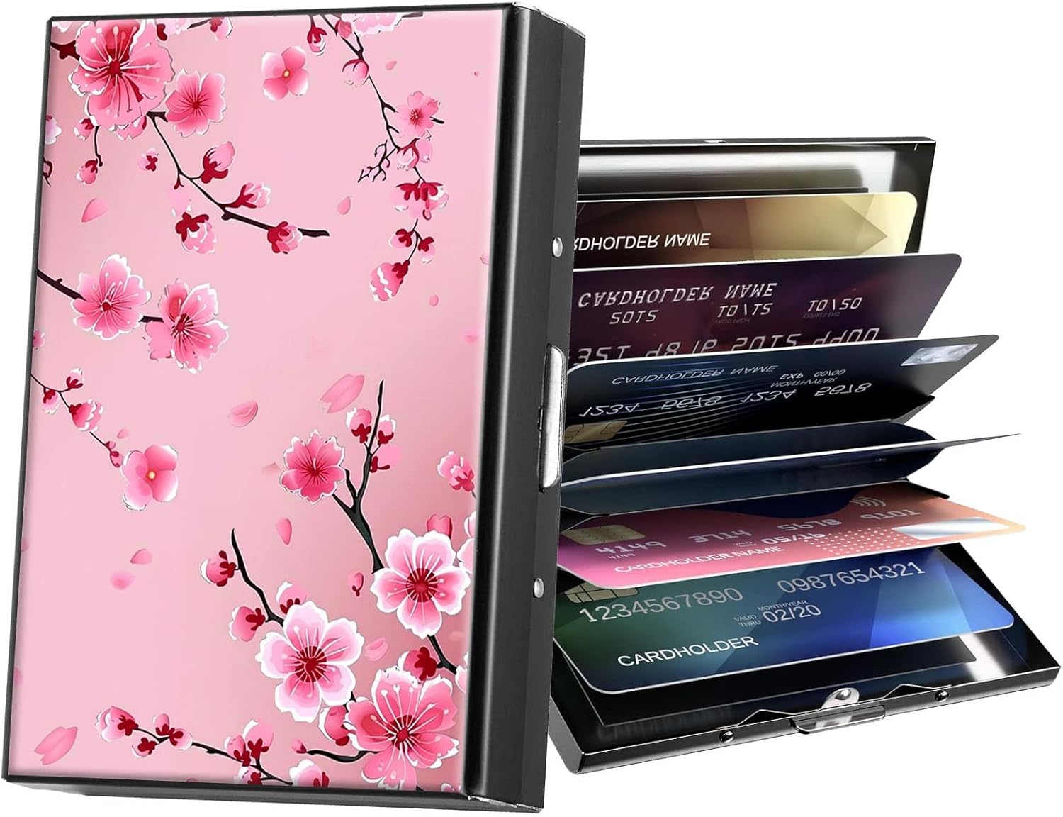 Metal Wallet,Credit Card Holder for Women Men,RFID Blocking Card Holder Wallet Mini Slim Aluminum Wallet ID Case Hard Card Case Business Card Holder Case,Pink Floral