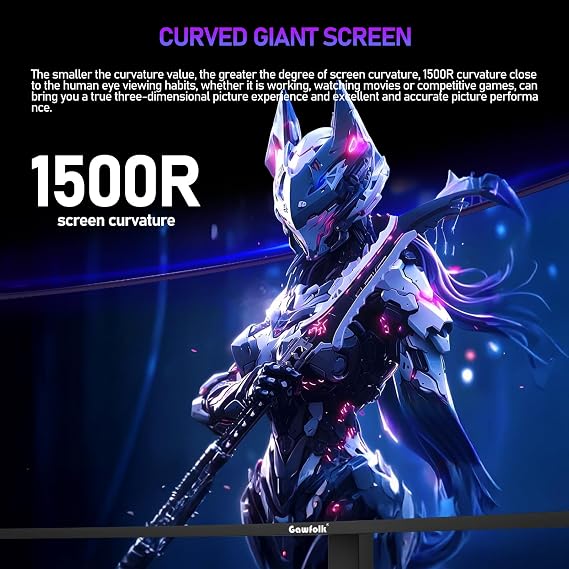 Gawfolk 49 Inch Curved Gaming Monitor 120hz,1500R DQHD 5120x1440 PC Monitor | Built-in Speakers, DP, HDMI, Wall mount 100x100mm, Support PIP & PBP, Suitable for office and gaming, HDMI 2.1 & DP 1.4