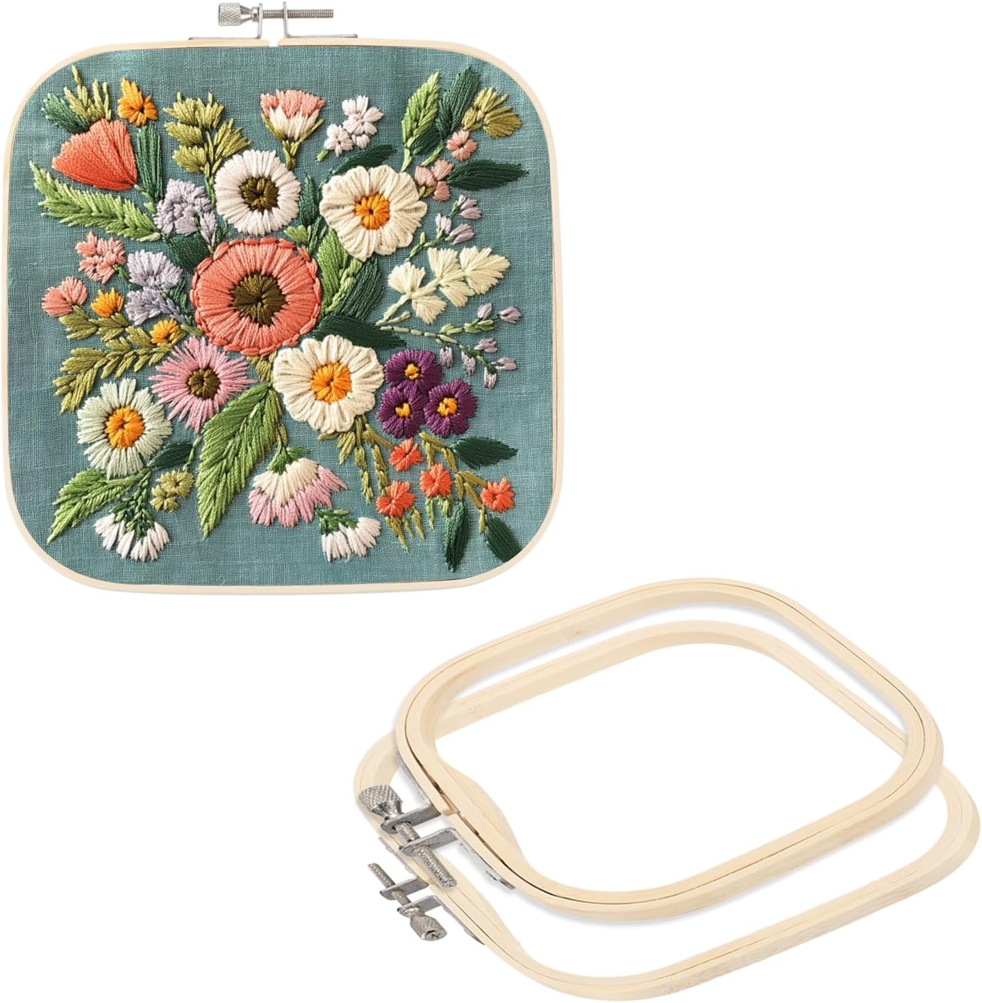 PATIKIL 3 Pieces 3 Sizes Square Embroidery Hoops, Adjustable Bamboo Cross Stitch Hoops Ring Embroidery Frame Punch Needle Hoop for Sewing, Needlework, DIY Sewing Craft Decoration