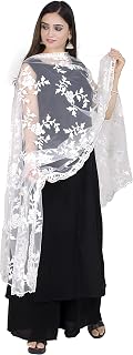 Dupattas for Women Soft Lightweight Chikan Embroidery Net Dupatta Shawl Scarf Wrap Chunni (D185)