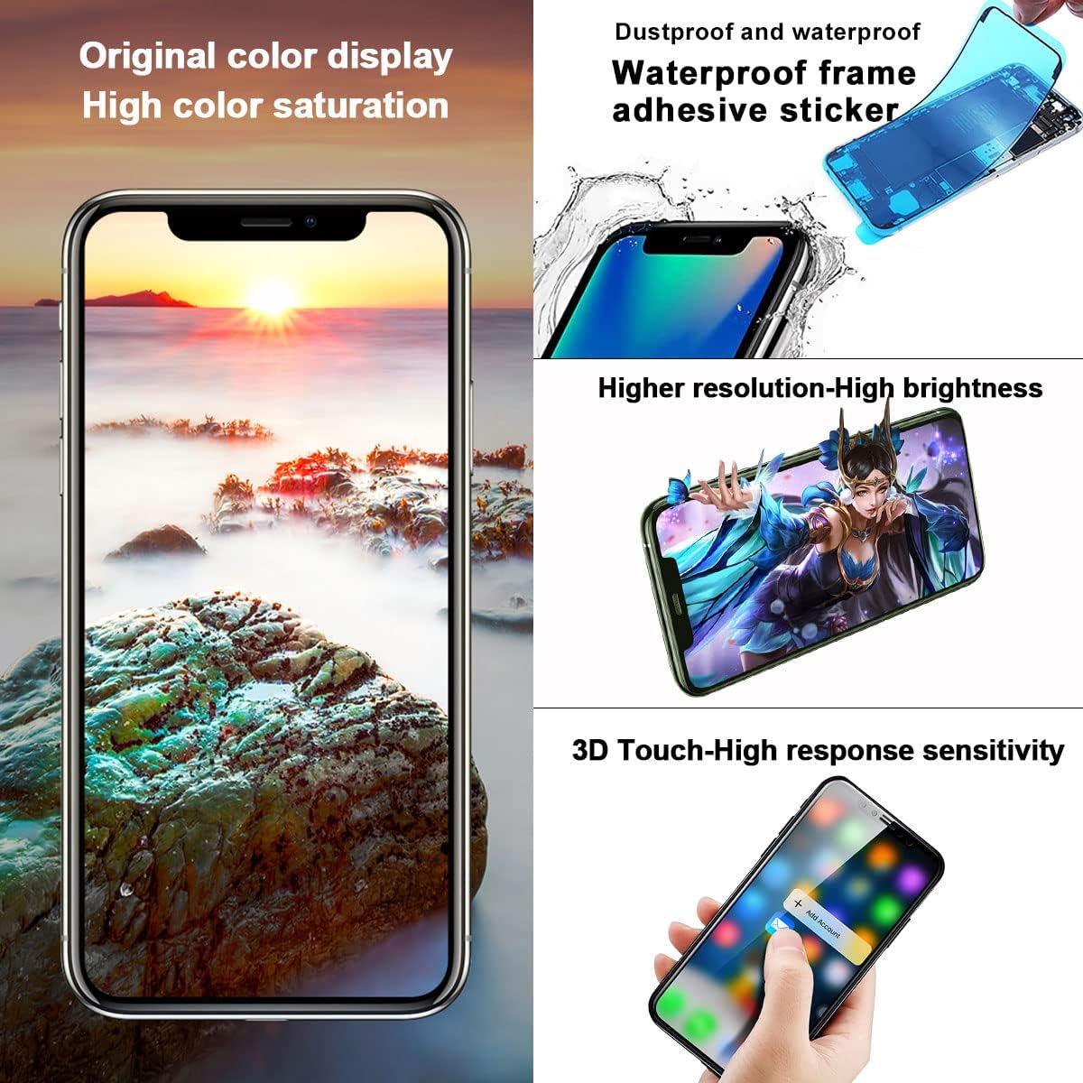 EFAITHFIX for iPhone 11 Pro Max LCD Screen Replacement 6.5 Inch Assembly Display 3D Touch Screen Digitizer with Repair Tools Kit Waterproof Adhesive Tempered Glass Protector for A2161, A2220, A2218