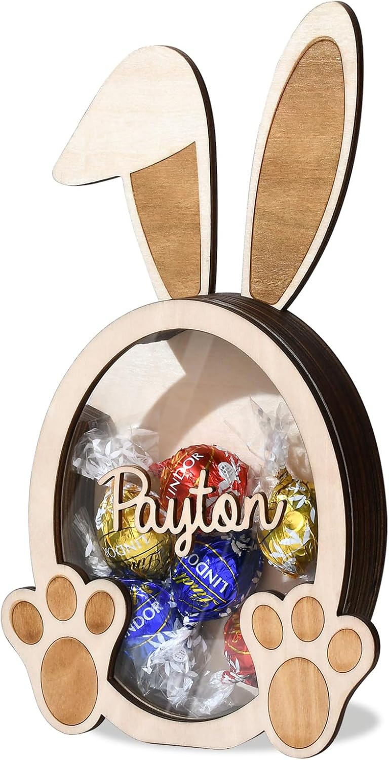 Personalized Easter Bunny Chocolate Eggs Box with Name Bunny Candy Money Box Customized Rabbit Ornament Rabbit Egg Money Bank Happy Easter Decor Gift for Family