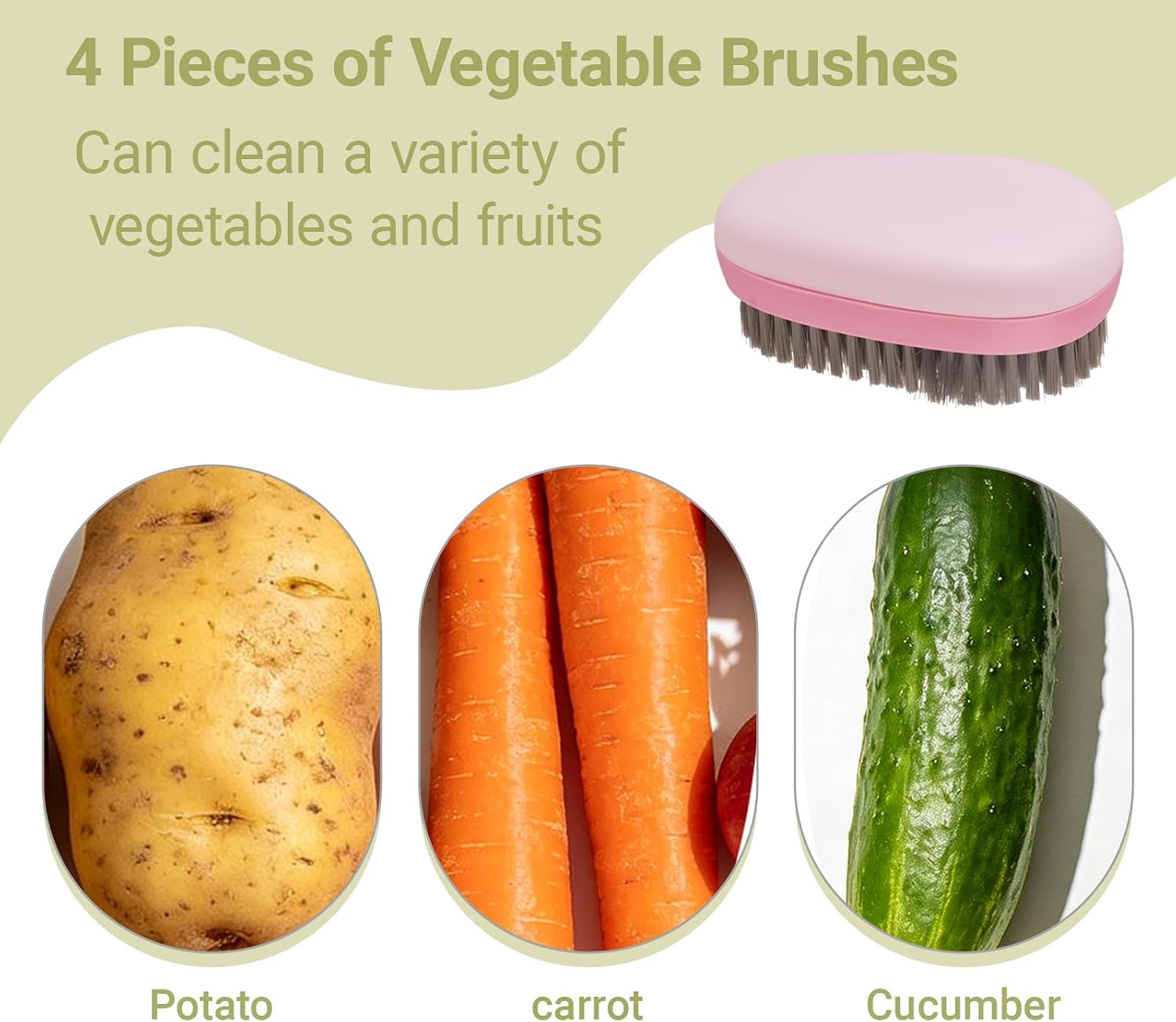 4 Pack Potato Scrubber and Veggie Brush Set (Pink and Green)