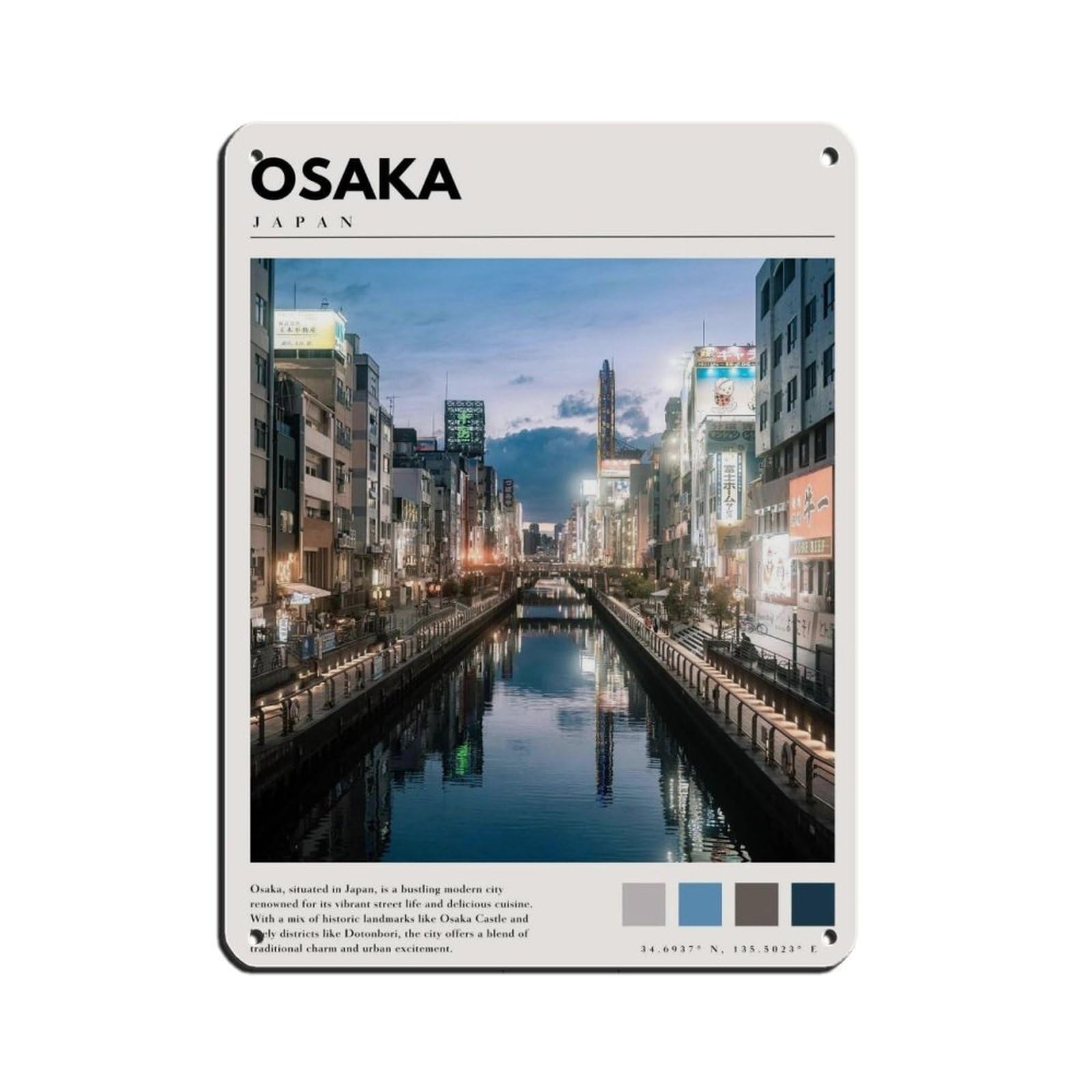 Japan Art Osaka Photo Poster Tin Sign Vintage Metal Pub Club Cafe Bar Home Wall Art Decoration Poster Retro 12x16inch(30x40cm)