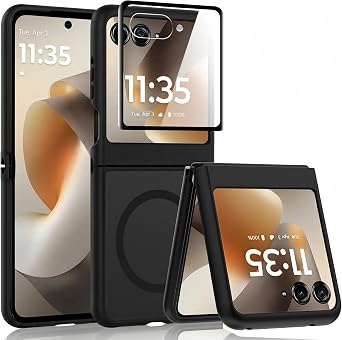 Case for Motorola Razr 2026/Razr 2025/Razr 2024 Mganetic Cover,Moto Razr 2026/Razr 2025/Razr 2024 Phone Case,Slim-Fit Hard PC Bumper Shockproof Silicone Protective Cases,Black
