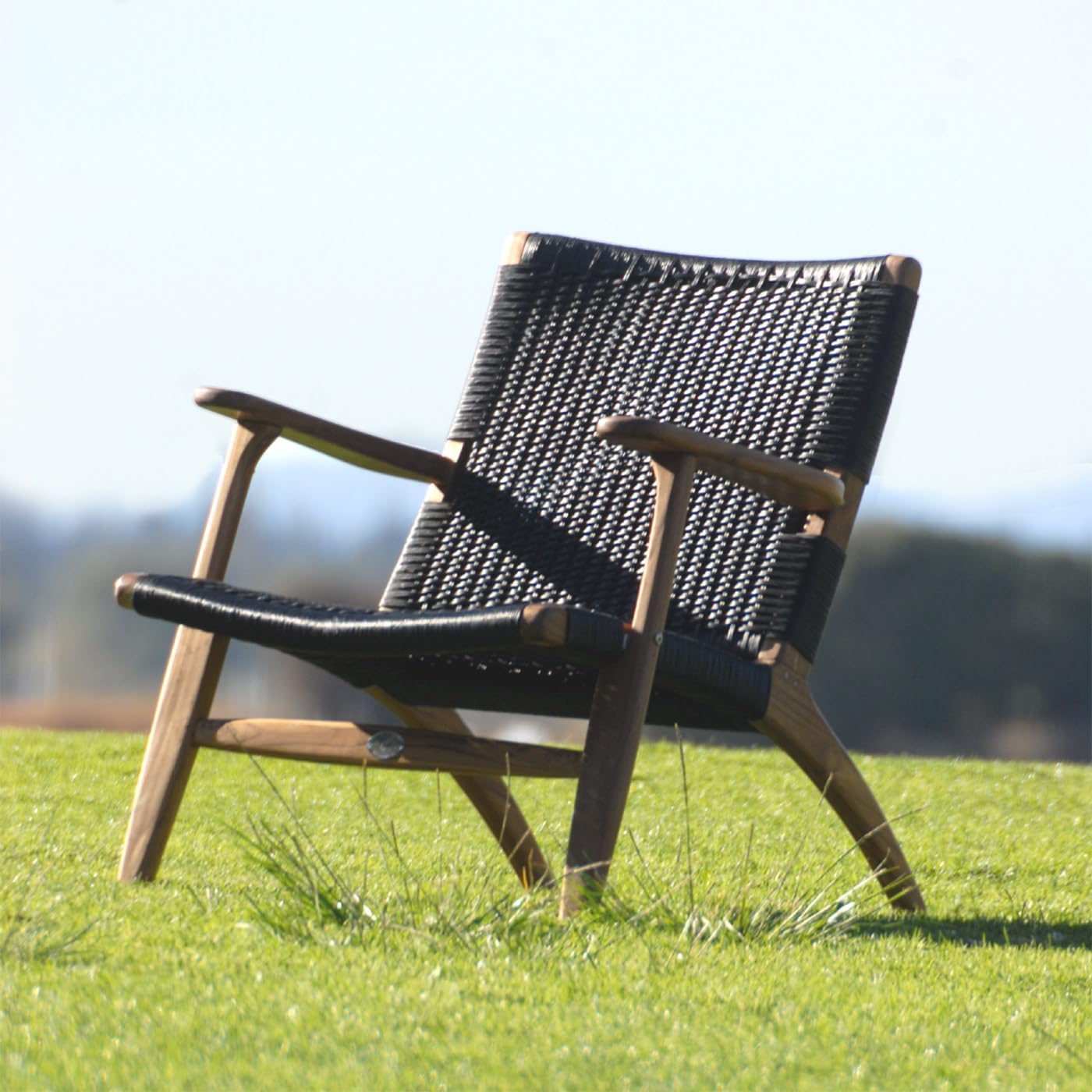 Indonesian Grade A Teak Wood Monterey Club Lounge Chair. Midcentury Modern Comfortable Design Chair Double handweaved Rope. Backyard, Poolside, Balcony Living Room. (Black)