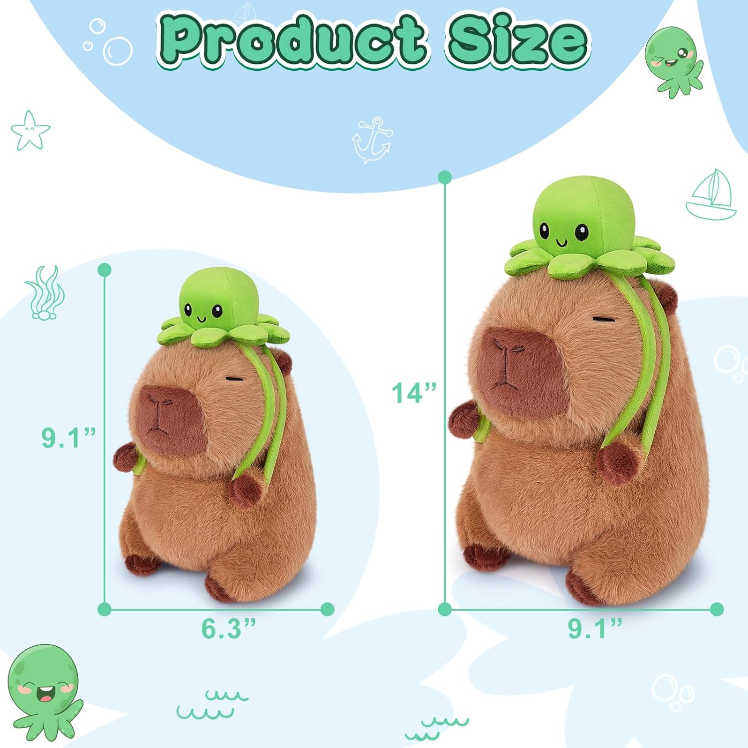 Achwishap Capybara Plush,Capybara Stuffed Animal Cute Plushies,Capybara Plush Toys,Kawaii Plushie Stuffed Toy with Octopus Backpack Plushies Gifts for Kids Adults Birthday,Brown 9.1”