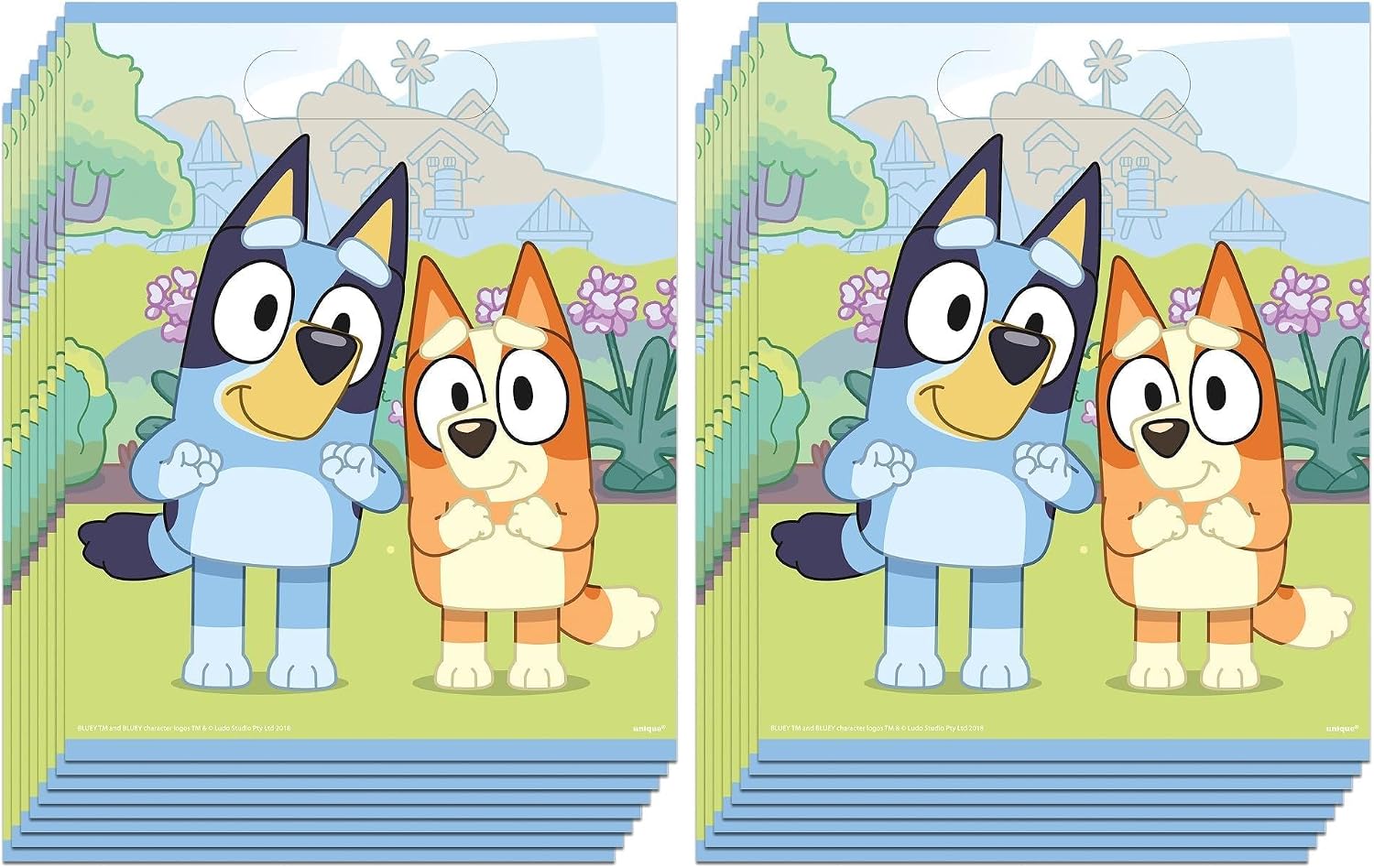 Unique Bluey Birthday Party Favor Bags 16 Goodie Bags 7.5” x 11” with Celebrate With Me Sticker | Bluey Party Supplies for Kids