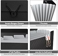 Vista 4 de SKYDUE Expanding File Folder with 7 Pockets, Accordion File Organizer, Folders for Documents, Portable Receipt Paper Organizer, Letter Size Filing
