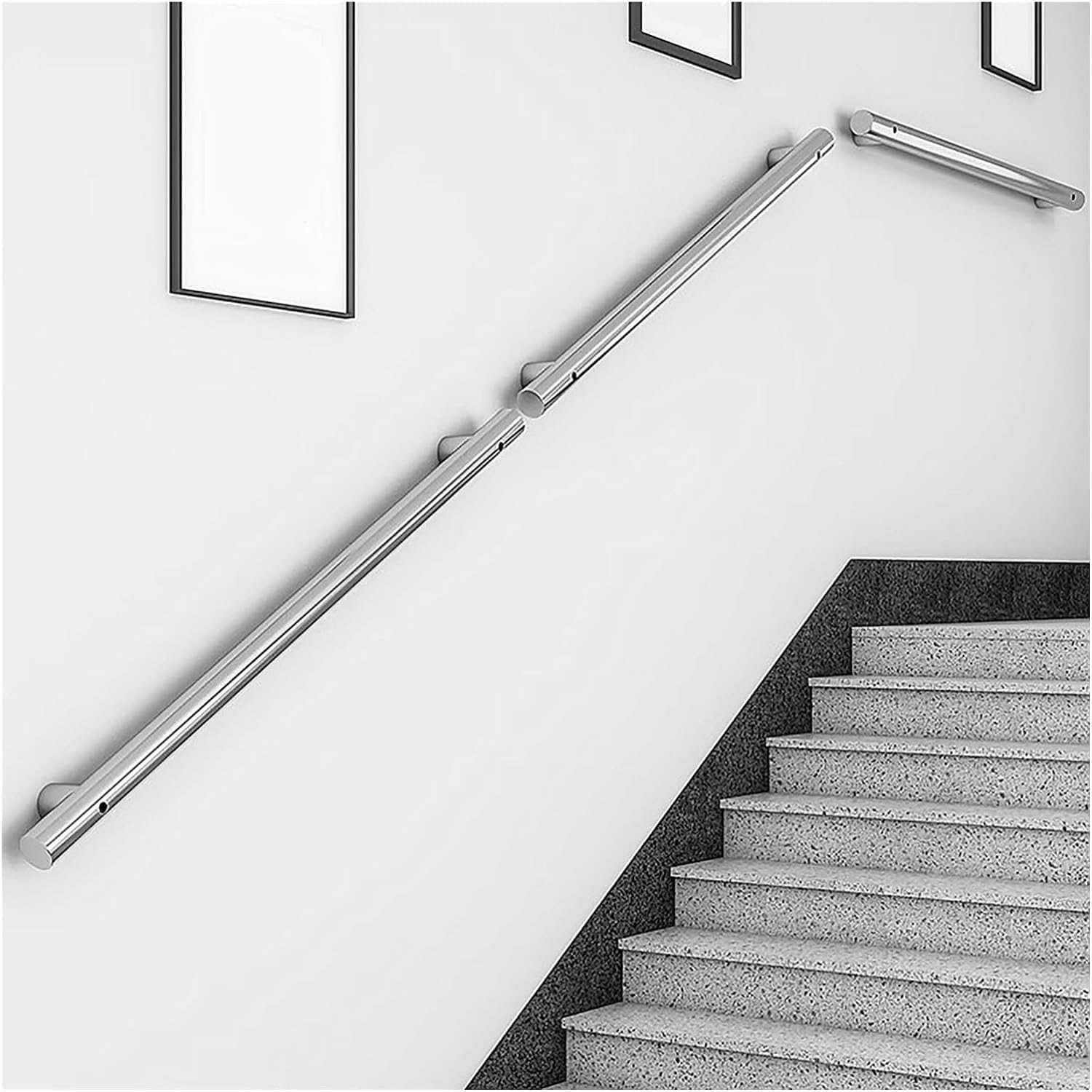 Main courante d'escalier 220cm en acier argenté antidérapante