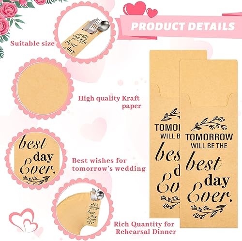 Miniatura 3 de Gueevin 100 piezas Tomorrow Will Be The Best Day Ever - Bolsas de papel para cubiertos de boda, soporte para utensilios, bolsa rústica para