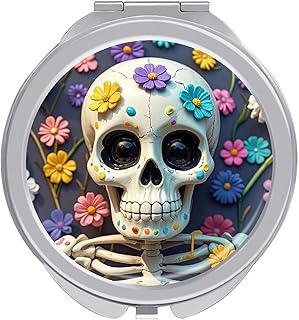 Colorful Flower Skull Travel Makeup Mirror Po...