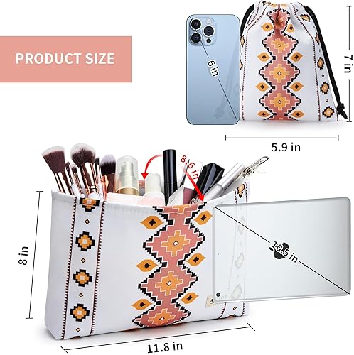 Miniatura 2 de WLLWOO - 2 bolsas de maquillaje de pana con cara sonriente, bolsa de cosméticos con cremallera interior impermeable, estuche para lápices, monedero,